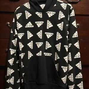 Adidas All Over Print Fleece Hoodie M Black New NWT Sweater Long Sleeves Large